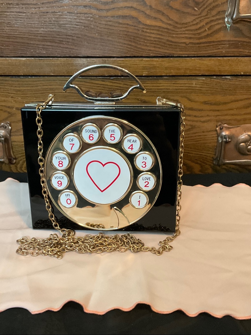 Black & Gold Heart Dial Crossbody Bag - Chic Novelty Shoulder Purse